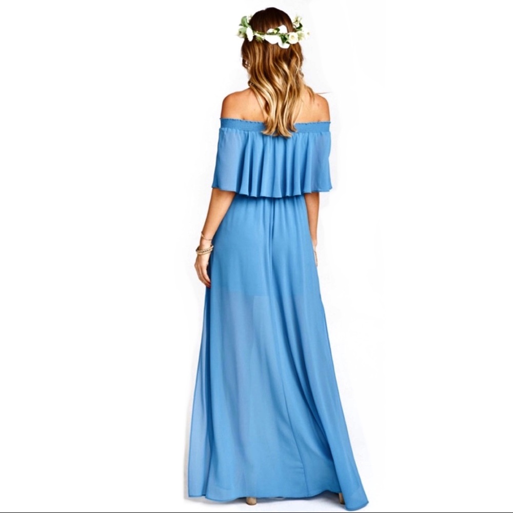 SHOW ME YOUR MUMU BLUE OFF-THE-SHOULDER FLOWY RUFFLE MAXI DRESS - Picture 8 of 9